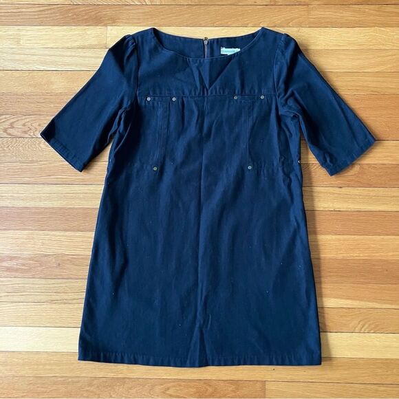 EmersonMade Black Cotton Twill Hardware City Classic Chic Shift Dress Tunic 6 - Picture 1 of 12